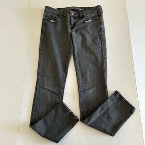 American Eagle Women's Stretch Washed Black Distressed Denim Skinny Jeans 2
